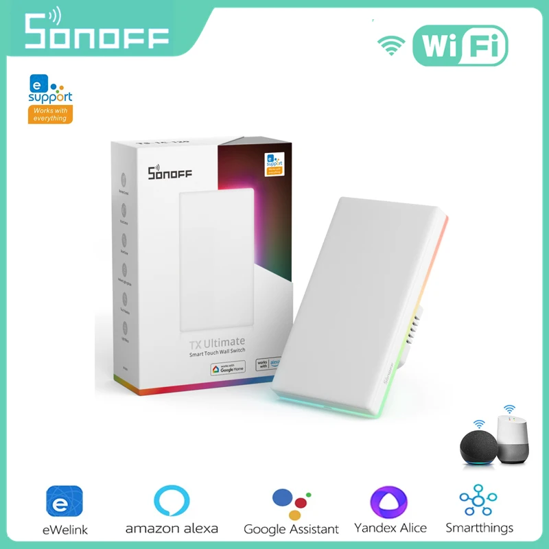 SONOFF Wifi TX Ultimate T5 Умен Стенен Прекъсвач LED Light Edge eWeLink Дистанционно Управление Smartthings Чрез Алекса Google, Yandex Alice