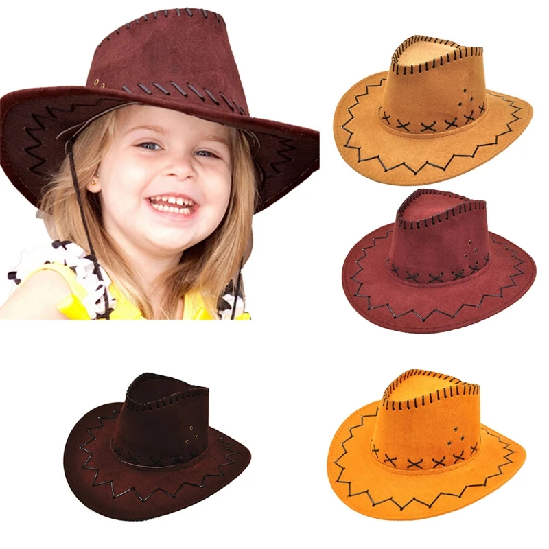 Проста детска ковбойская шапка унисекс, модни замшевая ковбойская шапка в западен стил за костюми за Хелоуин, аксесоари, реквизит за снимки