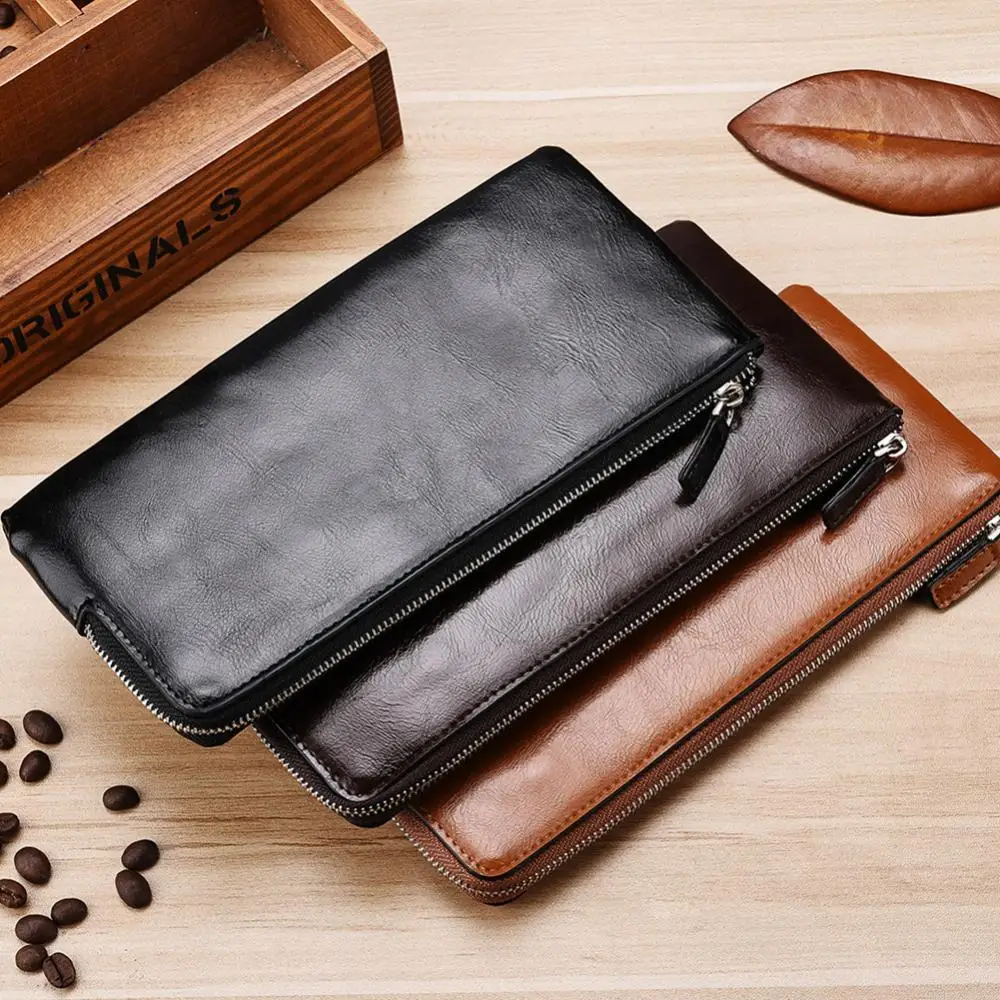 Модерен обикновен портфейл от изкуствена кожа, здрава Дълъг чантата с каишка на китката, мъжки Дълъг клатч с държач за карти и телефон, клатч