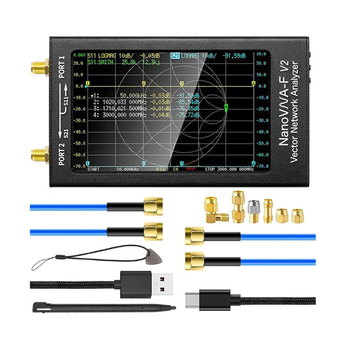 Вектор мрежов анализатор NanoVNA-F V2 50 khz-3 Ghz Антена Анализатор HF VHF UHF VNA с 5000 mah-Измерване на Параметрите на S