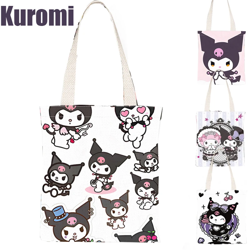 Sanrio Hello Kitty Kuromi, чанти през рамо, ежедневни Дамски чанти, за пазаруване с голям капацитет, холщовые чанти с модерен принтом, чанти-тоутеры, чанта през рамо, подарък