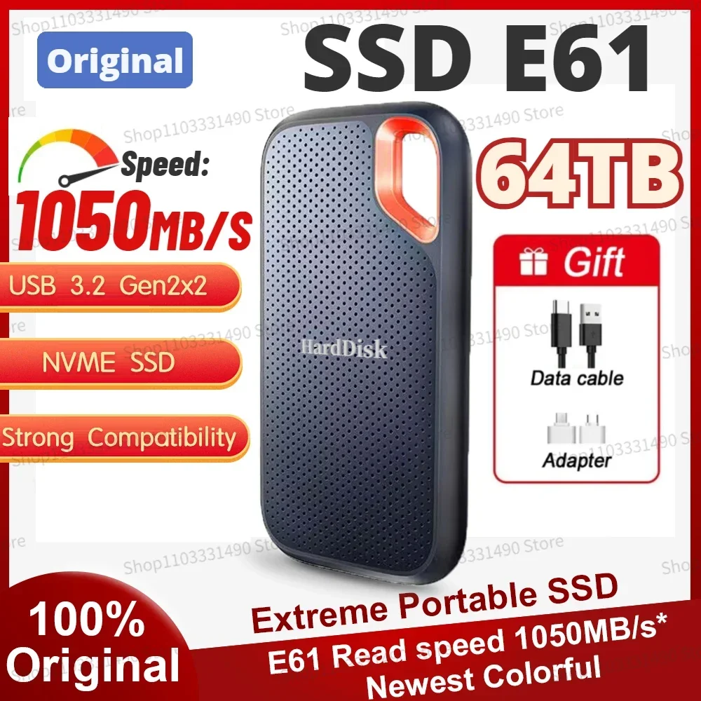 Нов Външен Твърд Диск E61 SSD E61 Extreme Portable SSD Със скорост от 1050 Mbps с USB 3.1 Type-C Хард Диск За PC Камера PS5