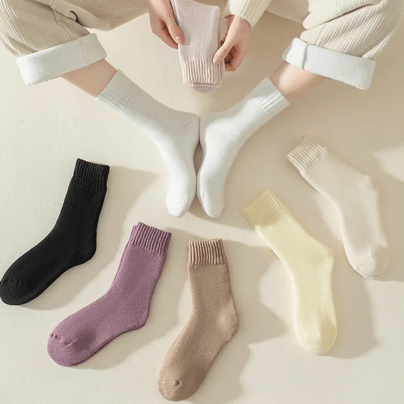 1 чифт Зимни Чорапи По Пода, Имитация на Вълнени Чорапи със Средна Дължина, Супер Дебели Топли Обикновена Чорапи За Защита От Студ, Сгъстено Топли Аксесоари За Отдих
