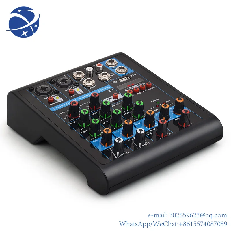 Нов мини-4-канален аудиомикшер yyhc USB DJ Звукова микшерная конзола Цифров аудио музикален миксер за домашно караоке