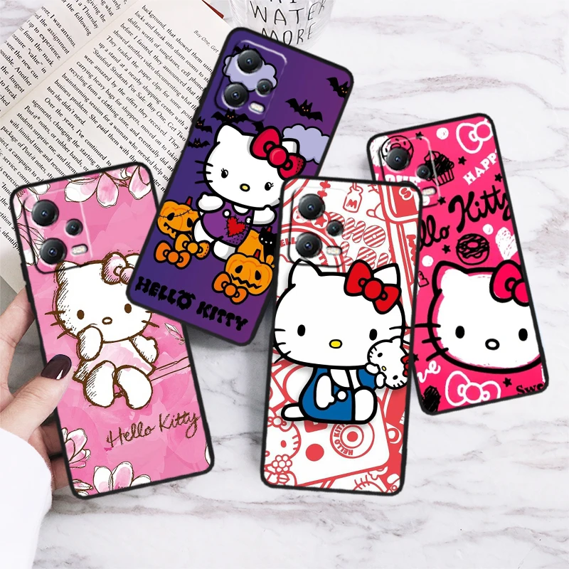 Sanrio Hello Kitty Сладко За Xiaomi Redmi Note 12С 12 12S Turbo 11 11T 11S 10 10S 9 8 Pro Plus 5G Black Калъф За вашия Телефон
