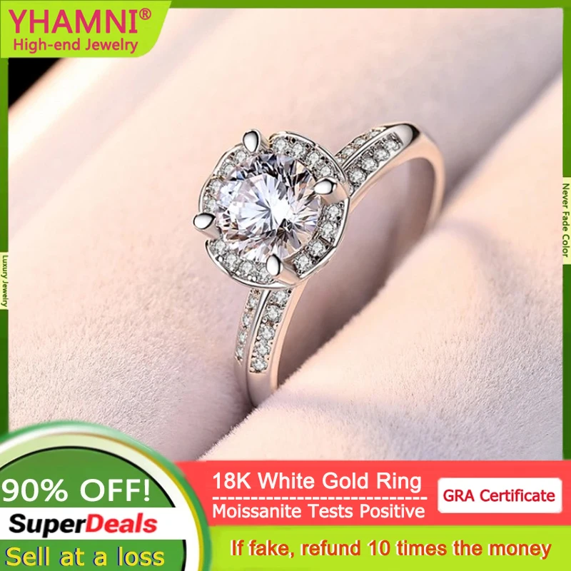 Луксозно Вечното пръстен от бяло злато 18 карата, сертифицирано GRA VVS, с диамантен пръстен от муассанита 1 карата, годежен пръстен за булката, дамски подарък декорация