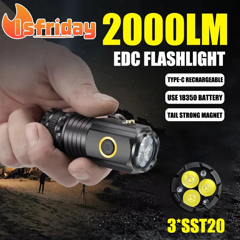 2000ЛМ Мини led фенерче Мощен преносим 3LED сверхсильный светлина 18350 Вградена батерия USB акумулаторна батерия с магнит фенерче