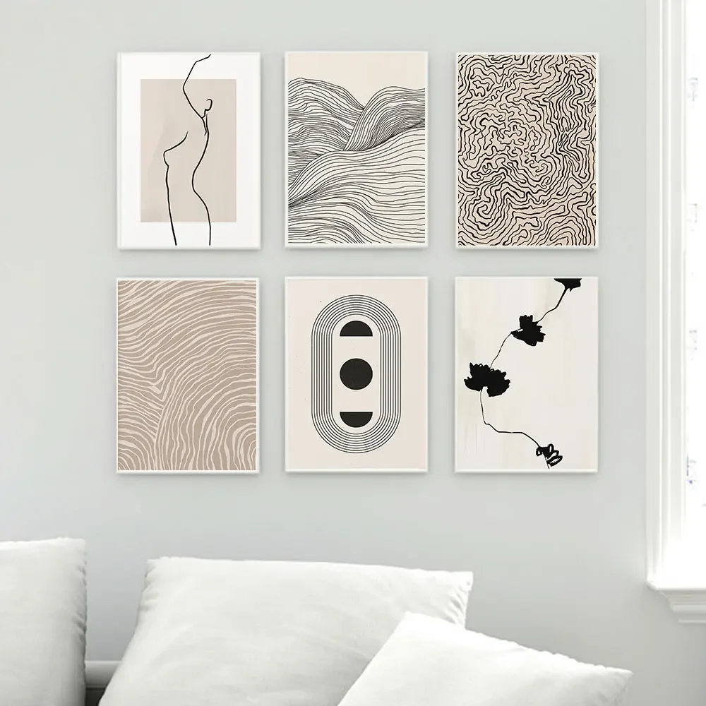 Скандинавски минималистичное стенно изкуство Абстрактни линии HD Платно, маслени картини, Печат на Плакат за декорация на дома Спални Хол