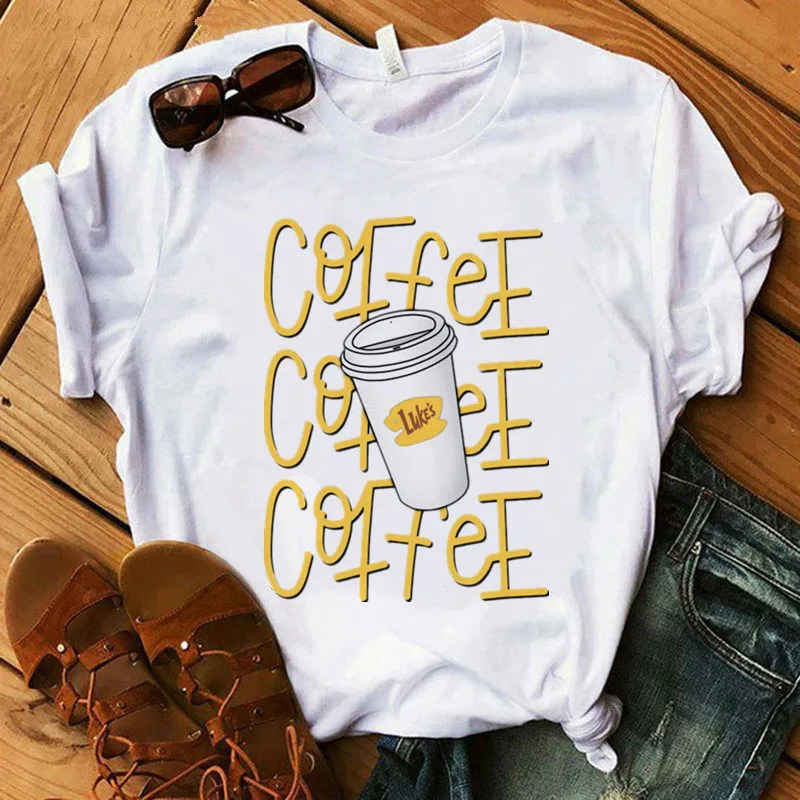 Тениска Coffee Gilmore Girls, забавни тениски с принтом, дамски лятна ежедневни дрехи с къс ръкав, дамски тениска Luke's с кръгло деколте, топ