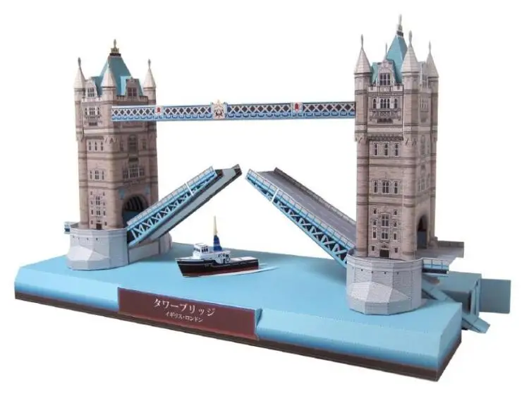 Известният сграда на Лондонския Тауър бридж 3D Книжен модел САМ Пъзел за родители и деца, Курс ръчно изработени Стерео Оригами Papercraft
