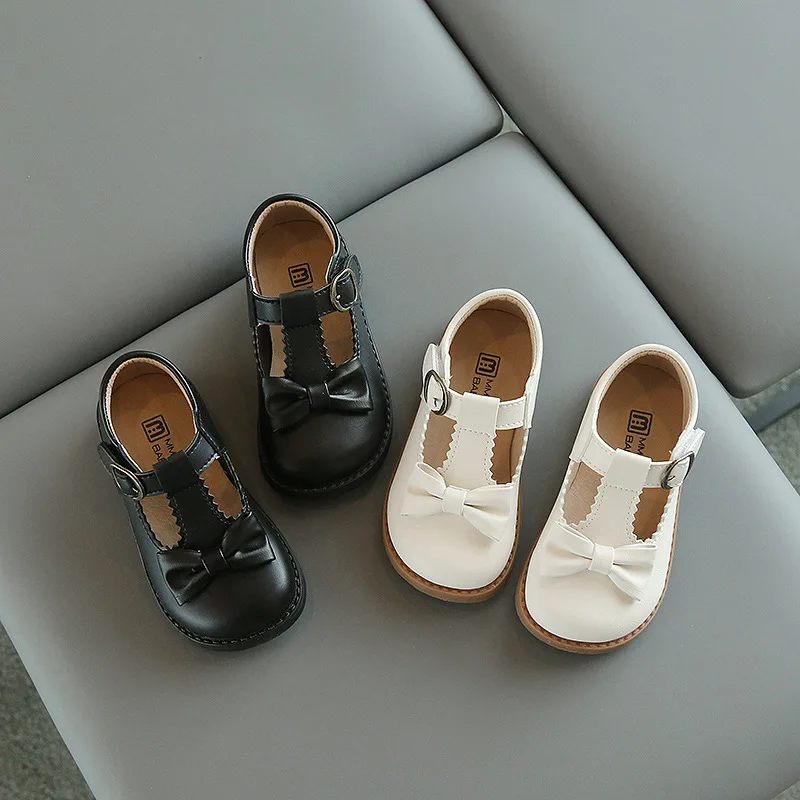 Модерни дизайнерски обувки за момичета с т-образно деколте, детска модельная обувки Princess laciness, класическа черно-бежовата училищни обувки за момичета