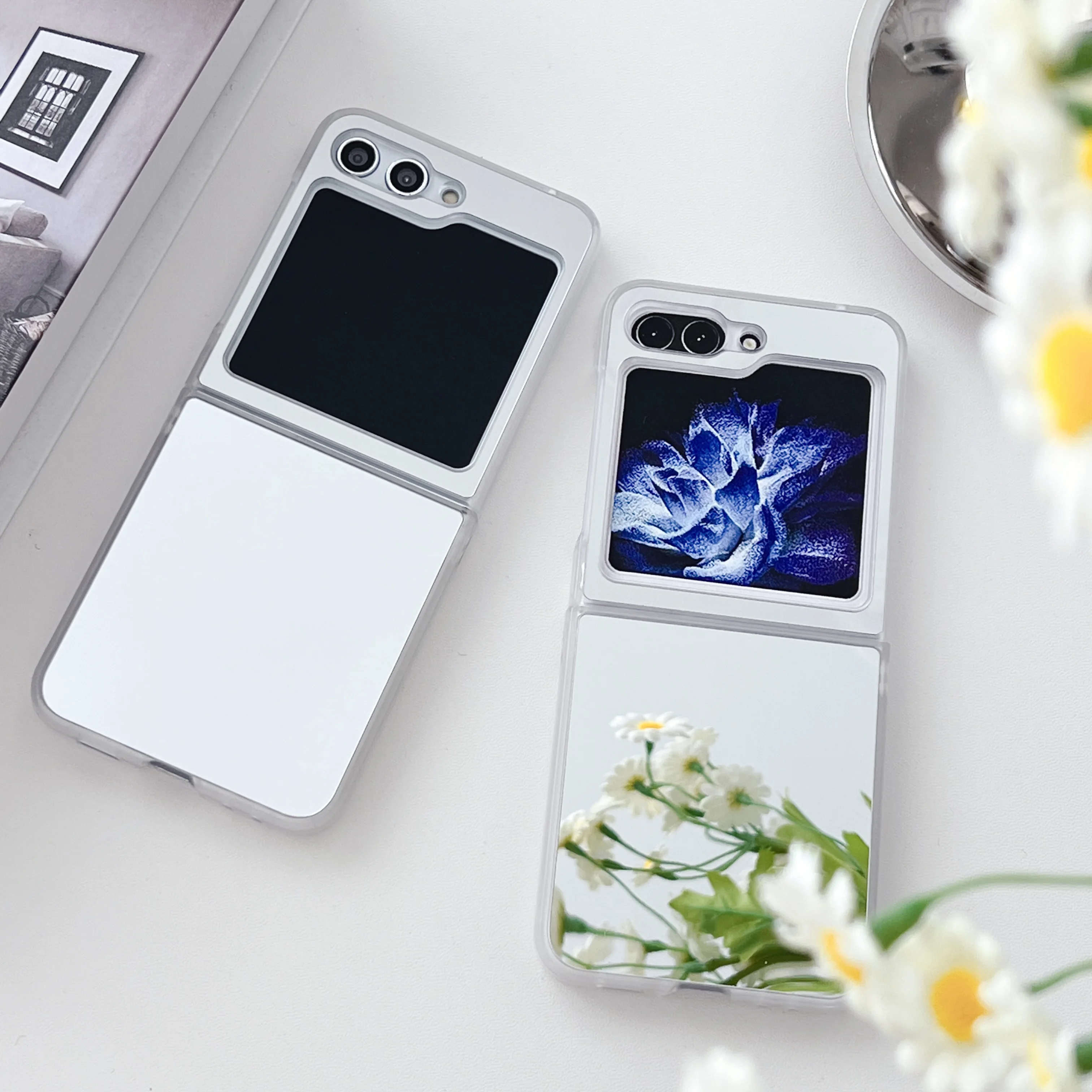 Модерен прозрачен грим със сребърно огледало в задната част, устойчив на удари калъф за телефон Samsung Galaxy Z Flip 5 4 3 делото