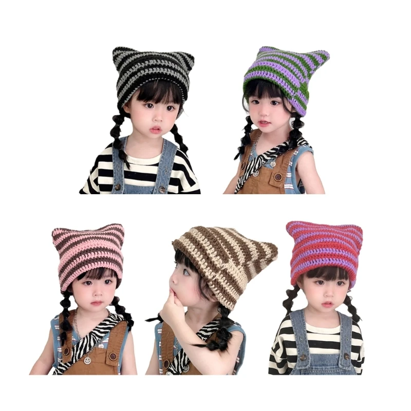 Скъпа вязаная шапка с кошачьими уши за деца, меки и удобни зимни детски вязаная шапка за деца 3-15 години 69HE