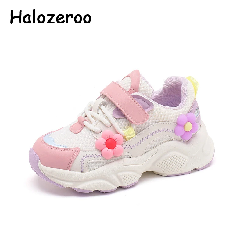 Детски спортни обувки, обувки от цветна мрежа за малки момичета, детски маркови масивни обувки, розови ежедневни обувки, маратонки принцеса пролет