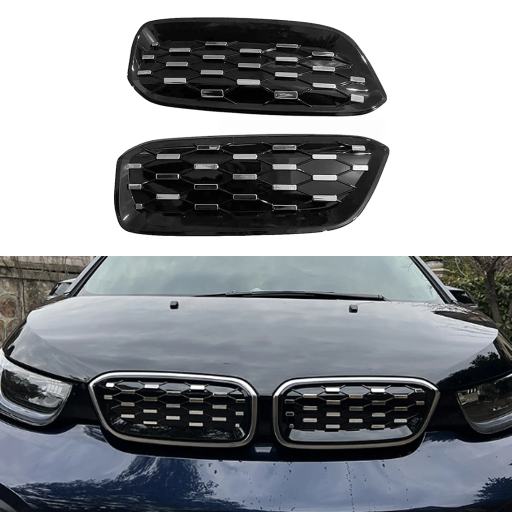 2 елемента Сребрист/Черен Автомобил на Предната Броня Бъбречна Решетка За BMW i3 2013 2014-2021 Решетка Предна Броня Капак Стикер Автомобилни Аксесоари