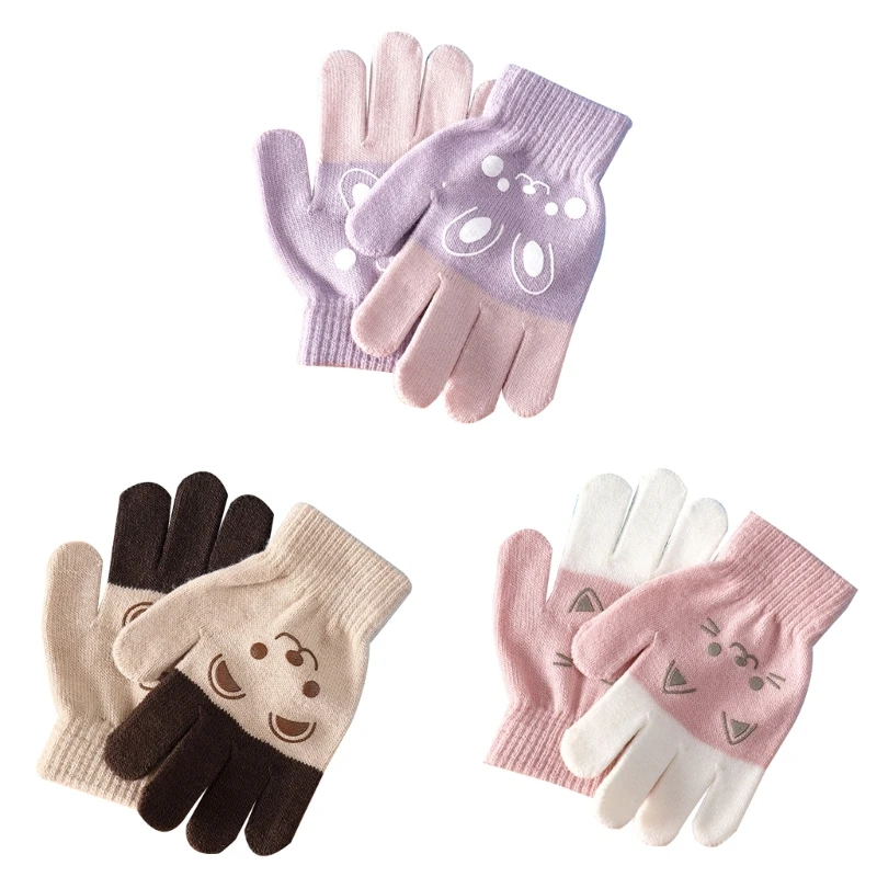 Ръкавици с шарките на мечок от анимационен филм, заек и котка, топли зимни ръкавици за момчета и момичета, деца на улицата